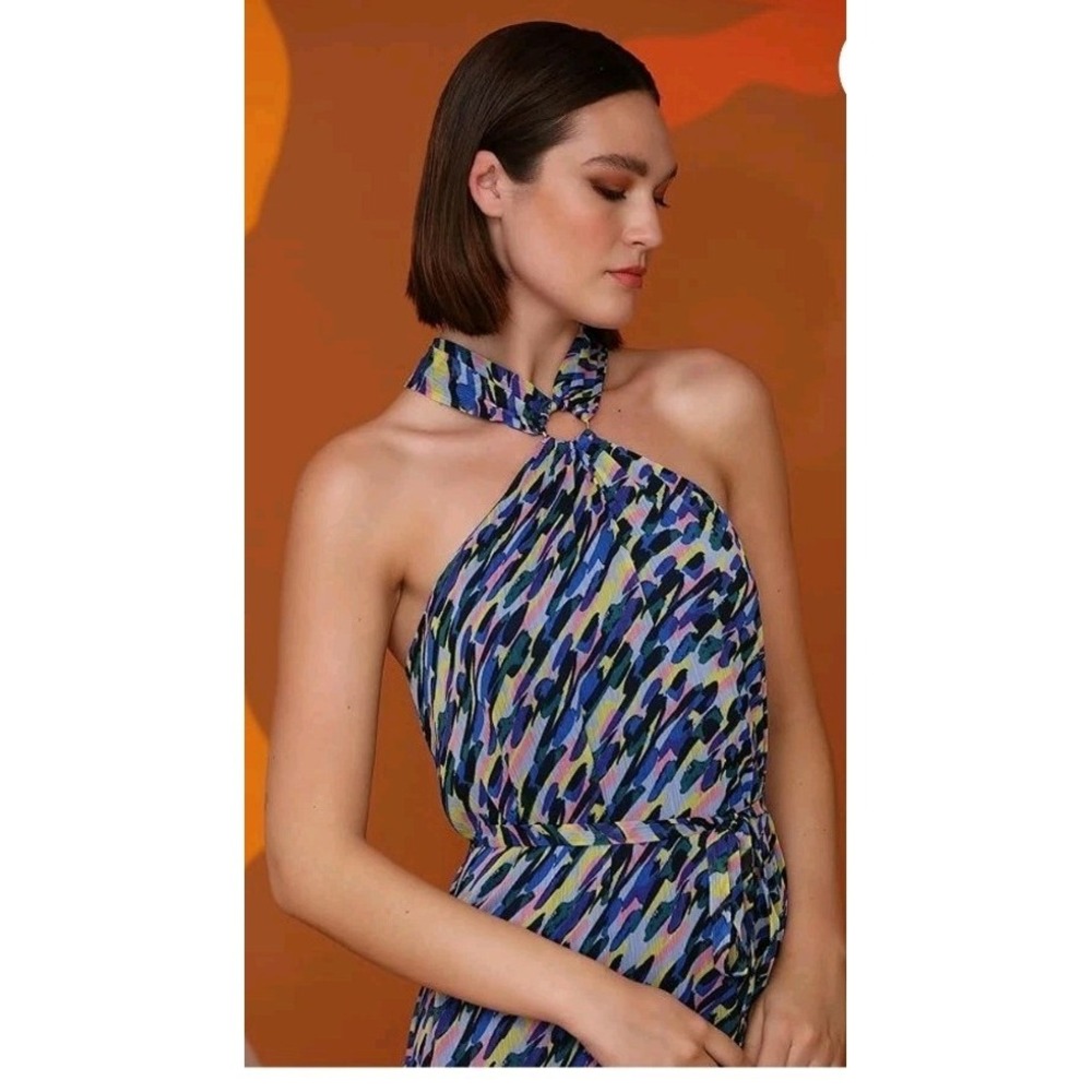 DONNA MORGAN Women's Halter Neck with Ring Trim and High Low Midi Size 16 - Picture 4 of 16